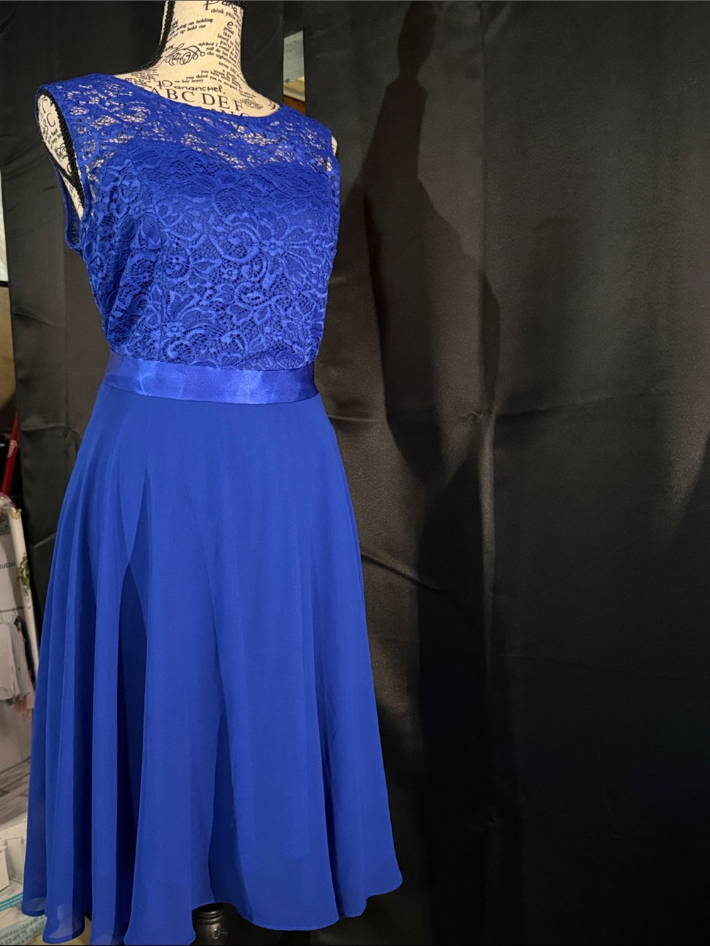 Elegant Royal Blue Lace Bodice A-Line Dress